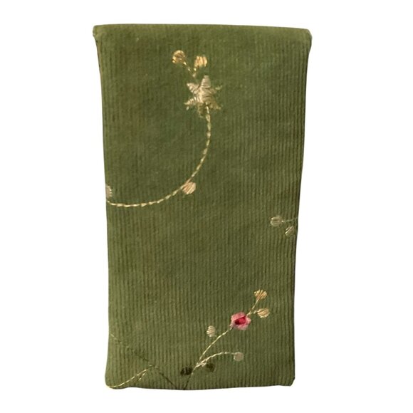 Green Corduroy Embroidered Glasses Case With Floral Design - Picture 4 of 6